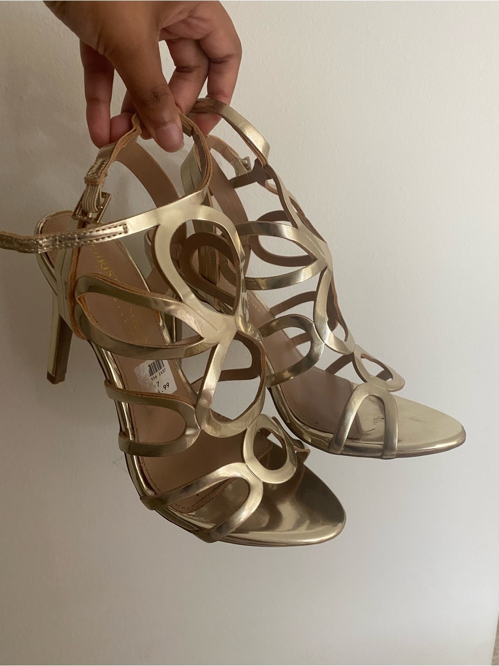 Metallic Gold Strappy High Heel Sandals - Women